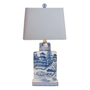 Chinoiserie Crème White Blur Ceramic Porcelain Lamp